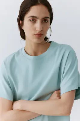 Robe T-shirt en coton - Turquoise clair — photo 3