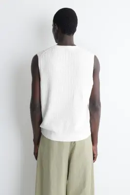 DÉBARDEUR EN MAILLE TORSADÉE DE COTON ET LIN - BLANC — photo 4