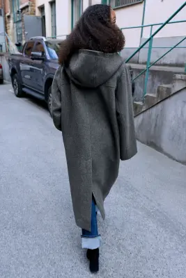 Duffle-coat à simple boutonnage en laine mélangée - Gris chiné — photo 3