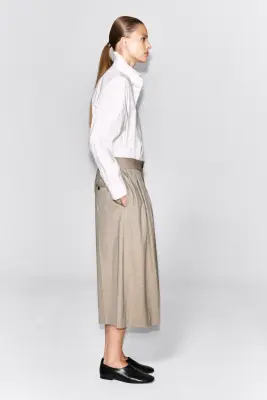 JUPE-CULOTTE À PLIS EN MÉLANGE DE LAINE - BEIGE CHINÉ — photo 4