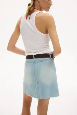 Jupe trapèze en denim - Bleu denim clair — photo 1