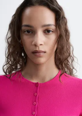 Robe en maille à patte de boutonnage - Rose vif — photo 1