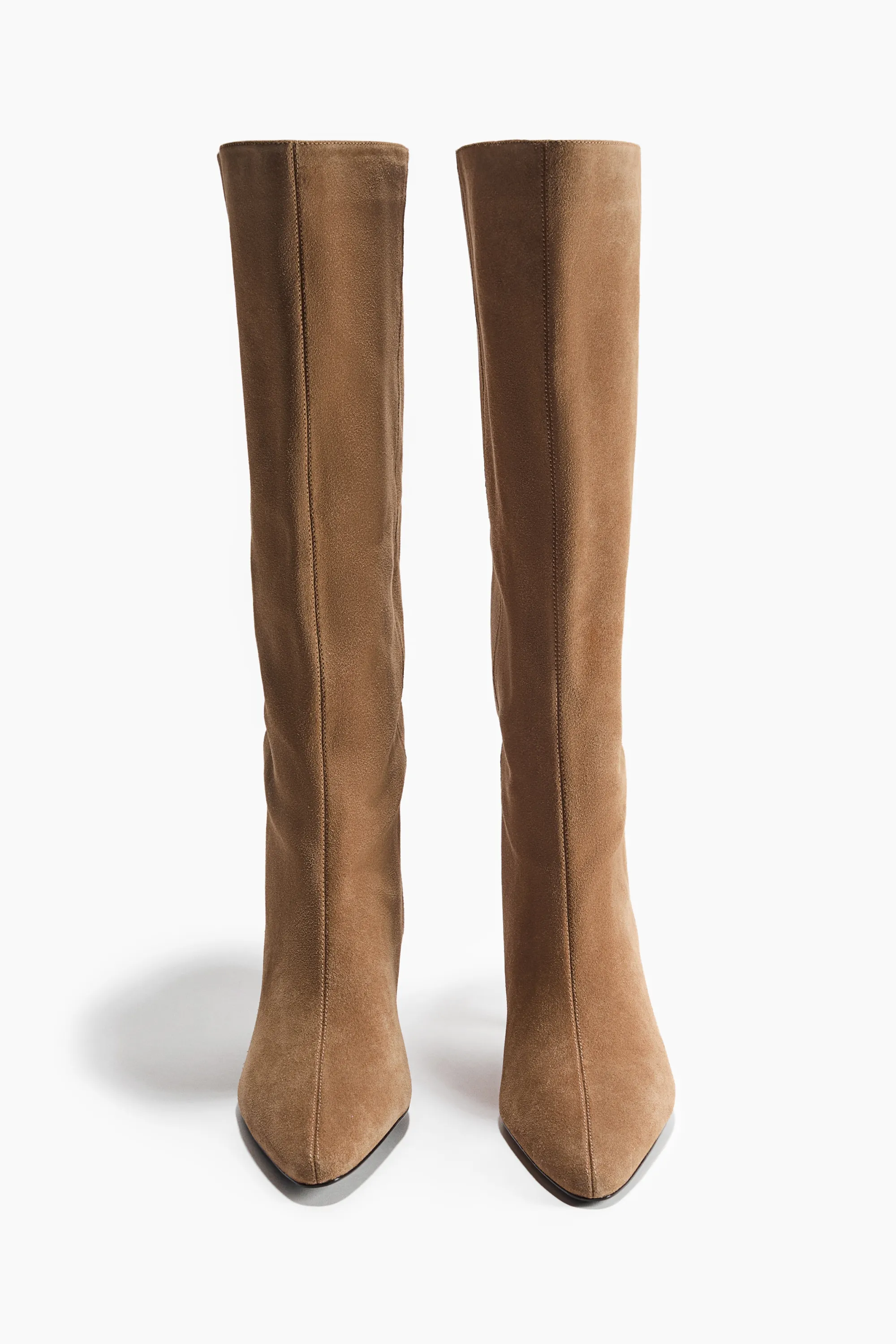 Bottes de hauteur genou en cuir velours fendu - Beige