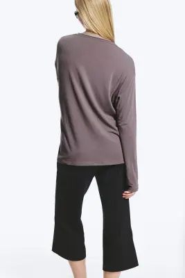 T-shirt ample à manches longues - Violet délavé — photo 3