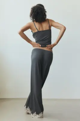 Pyjama en jersey avec dentelle - Gris foncé/crème — photo 3