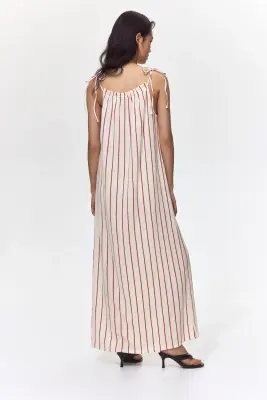 Robe froissée avec bretelles à nouer - Crème/rayé — photo 3