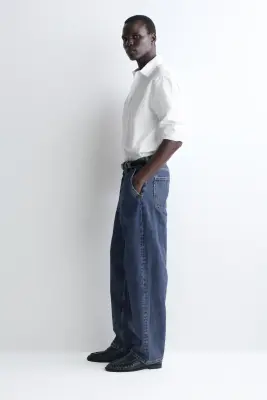 PANTALON EN DENIM DROIT DÉCONTRACTÉ - BLEU FONCÉ — photo 1