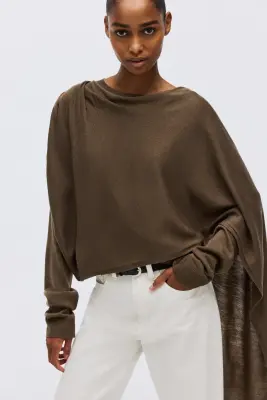 Pull avec détail façon écharpe - Taupe foncé — photo 2