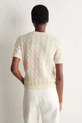 T-SHIRT EN MAILLE DE CACHEMIRE CÔTELÉE - IVOIRE — photo 3