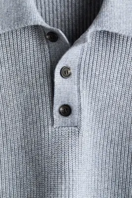 Polo Relaxed Fit en maille - Gris clair — photo 4