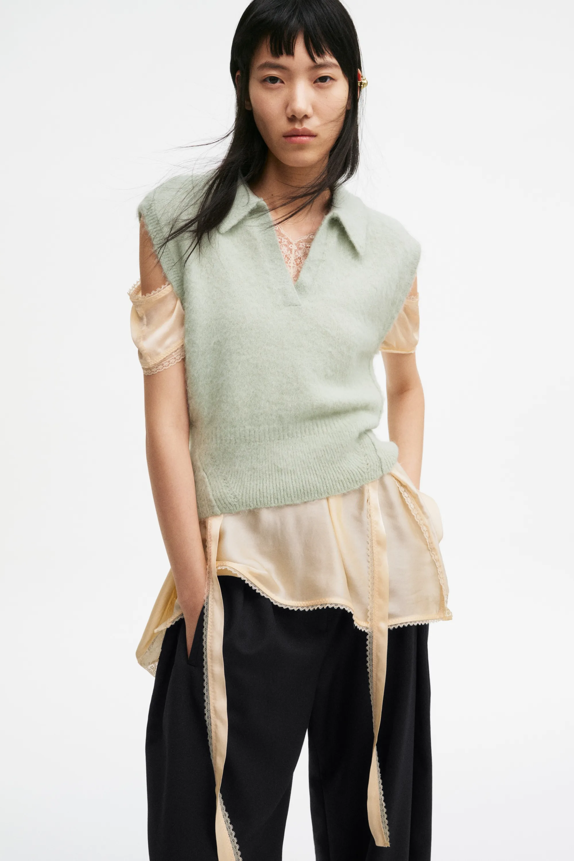 Pull sans manches en alpaga mélangé - Vert ancien clair