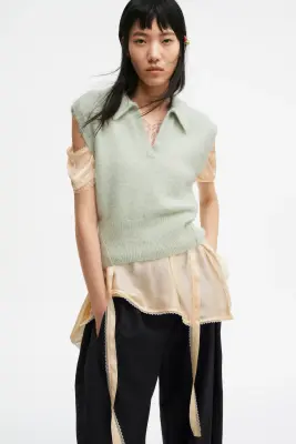 Pull sans manches en alpaga mélangé - Vert ancien clair — photo 1