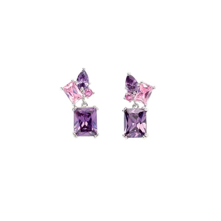 Boucle d'oreille Argent Rhodié - Oxyde de Zirconium violet et rose Go Mademoiselle 602624
