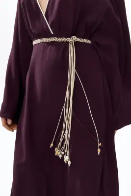 Robe en viscose avec ceinture - Violet prune foncé — photo 2