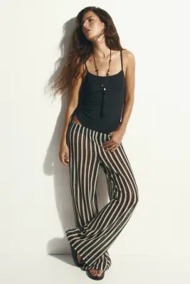 Pantalon de plage à jambes droites - Noir/rayures crème — photo 1