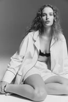 Short de pyjama en coton - Rose/rayé — photo 1