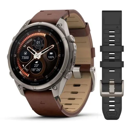 Garmin Fenix 9 Pro InReach amoled 47mm Sapphire Titane bracelet cuir noisette 010-04336-41