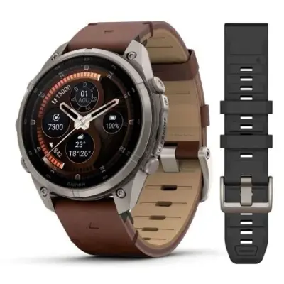 Garmin Fenix 9 Pro InReach amoled 47mm Sapphire Titane bracelet cuir noisette 010-04336-41 — photo 1