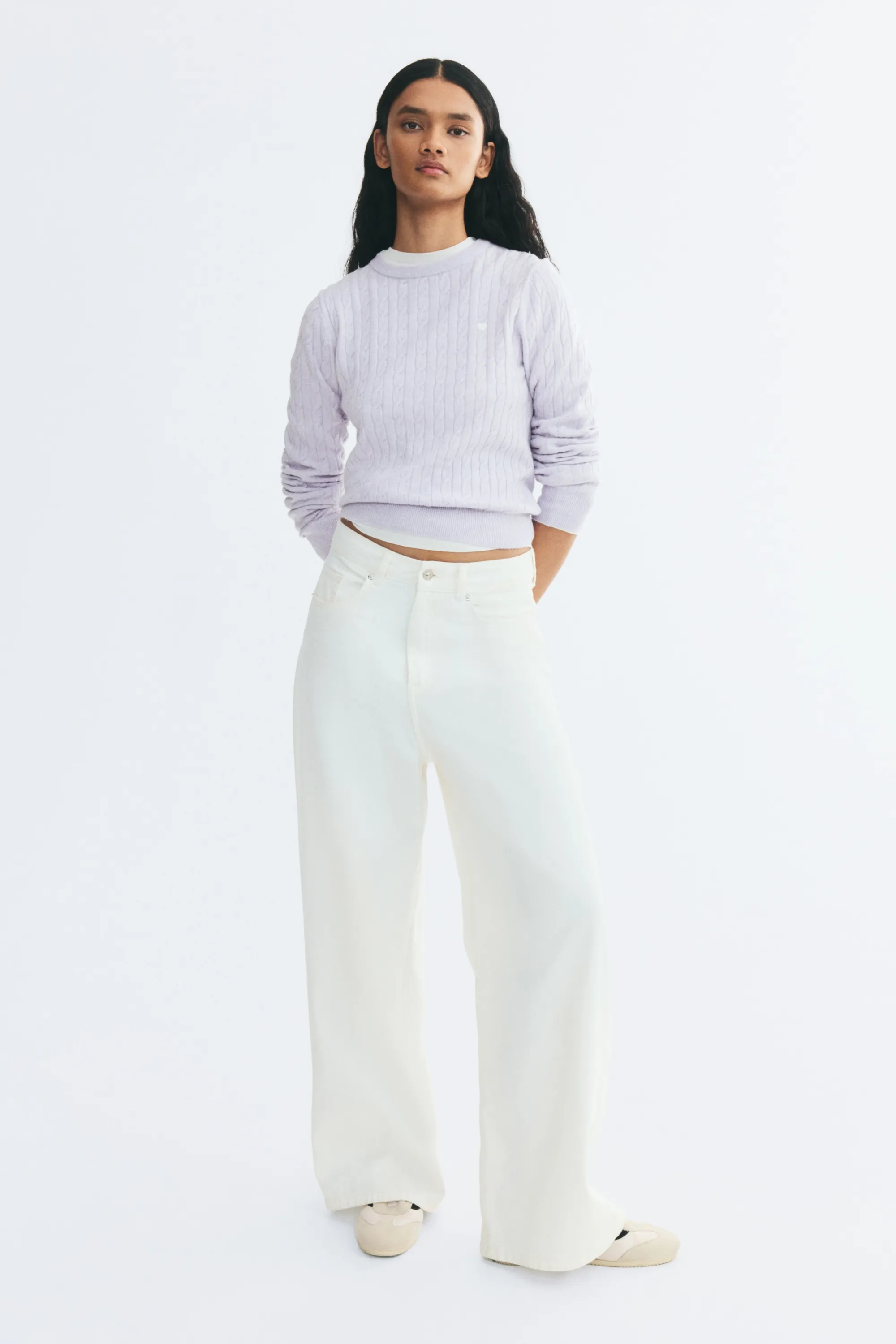 Pull en maille torsadée - Lilas/cœur