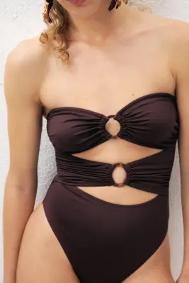 Maillot de bain bandeau paddé - Marron foncé — photo 3