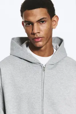 Sweat à capuche zippé ample - Gris chiné — photo 1