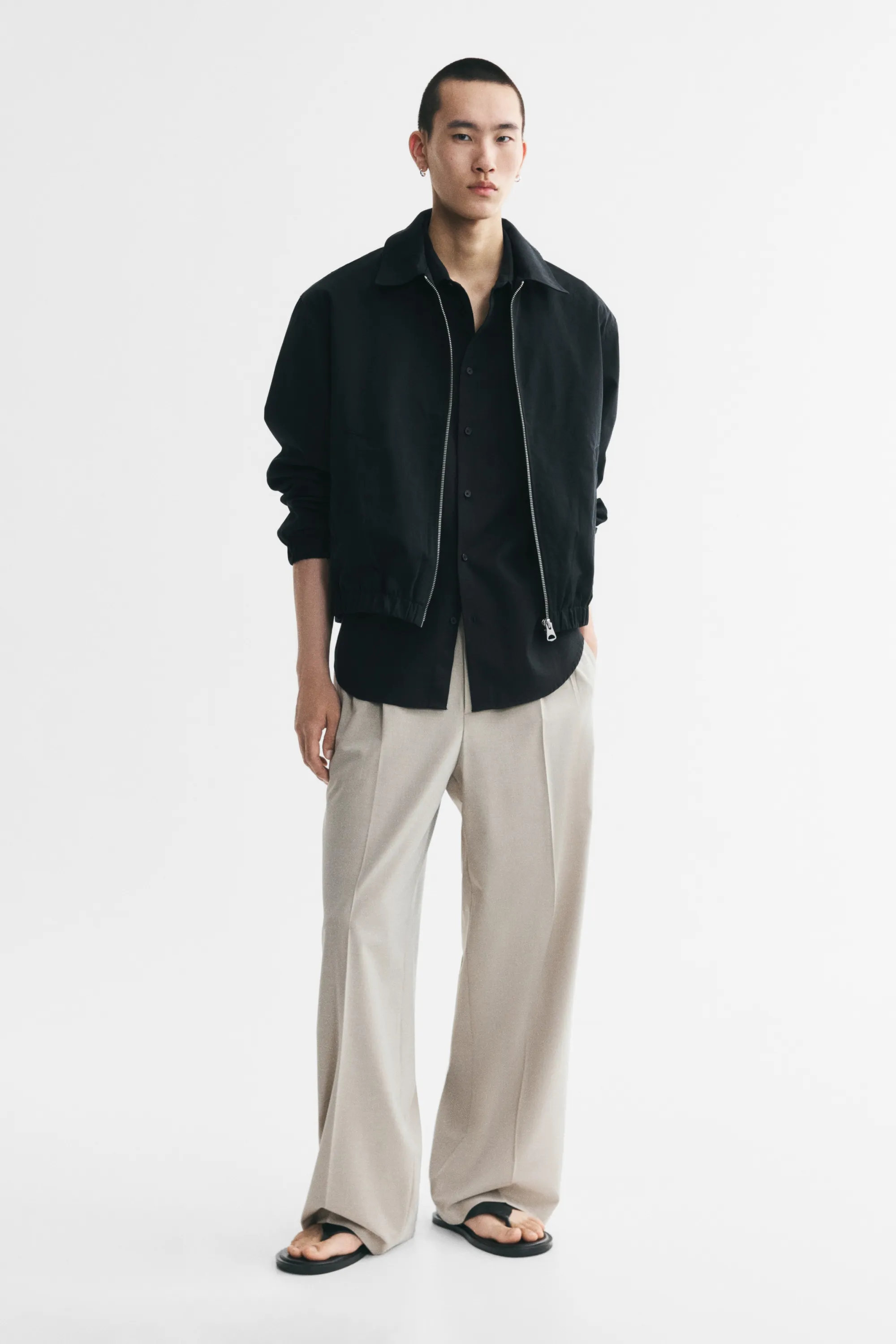 Veste en coton avec col - Noir