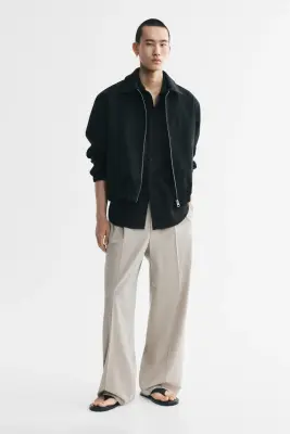 Veste en coton avec col - Noir — photo 1
