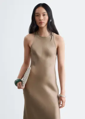 Robe midi en satin sans manches - Champagne — photo 2