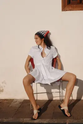 Robe chemise avec ceinture à nouer - Blanc — photo 2
