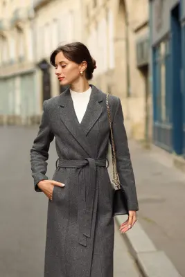 Colette Wrap Coat - Grey fishbone — photo 1