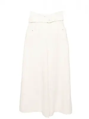 Pantalon COUTURE taille haute ceinturé en lin blanc crème brodée Taille XS — photo 1