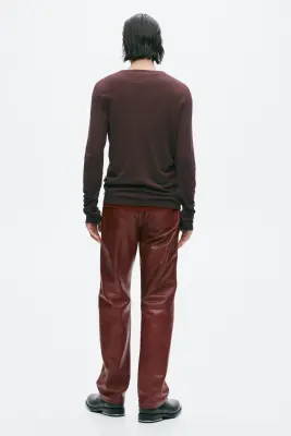 T-shirt Slim Fit à col tunisien en coton - Marron foncé — photo 3