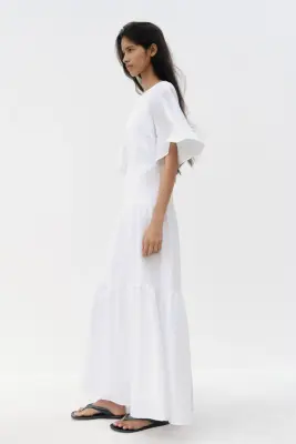 Robe à étages avec détail à nouer - Blanc — photo 3
