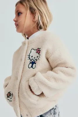 Veste en tissu Teddy bear avec patchs - Beige clair/Hello Kitty — photo 2