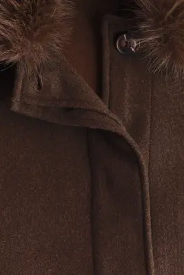Veste avec col duveteux - Marron foncé — photo 4