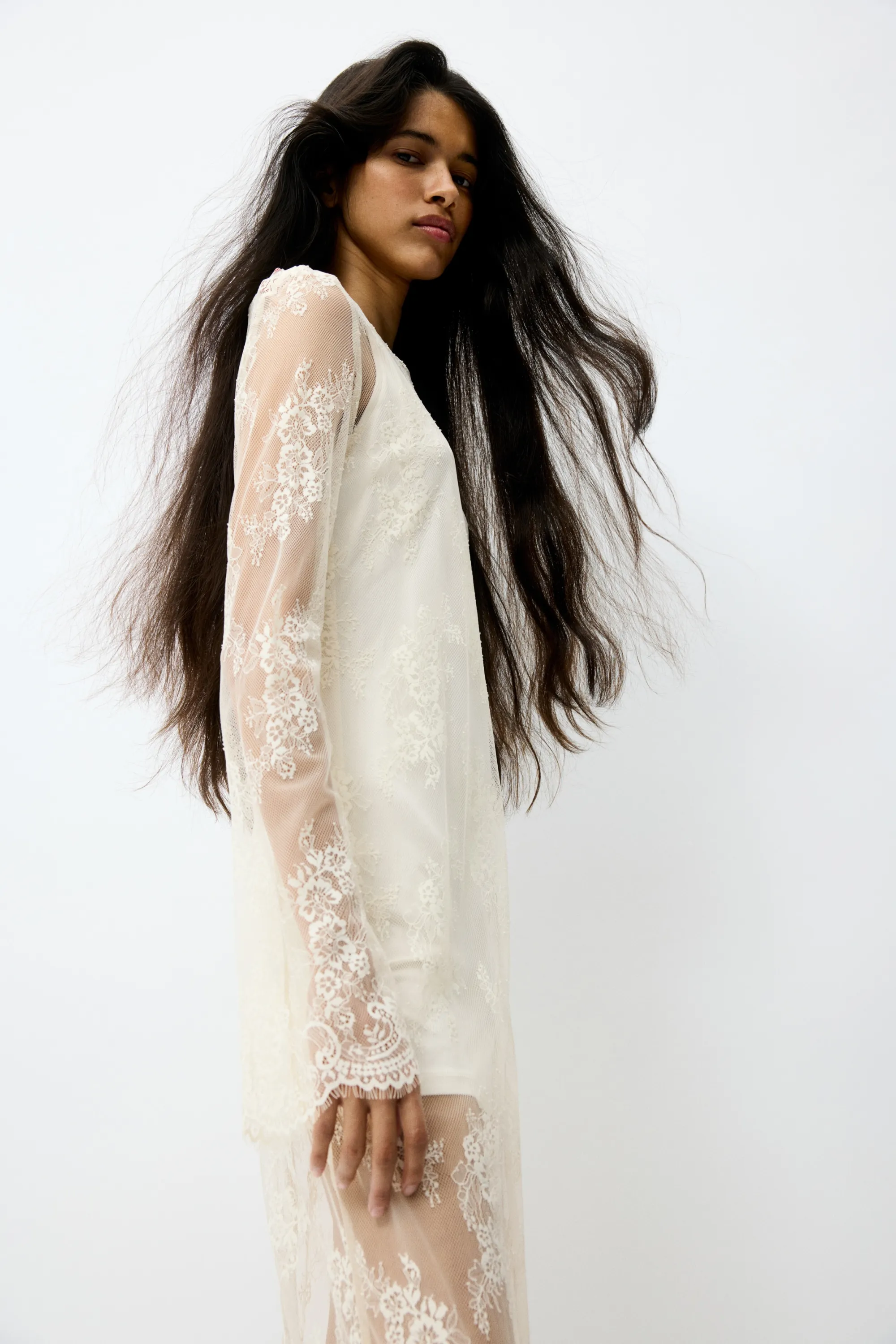 Robe maxi en dentelle - Crème