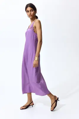 Robe en lin mélangé façon crochet - Violet — photo 2