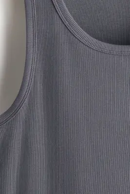 Débardeur côtelé Slim Fit - Gris foncé — photo 4