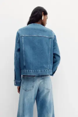 Veste Trucker sans col - Bleu denim — photo 4