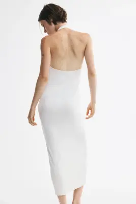 Robe dos nu de longueur mi-mollet - Crème — photo 4