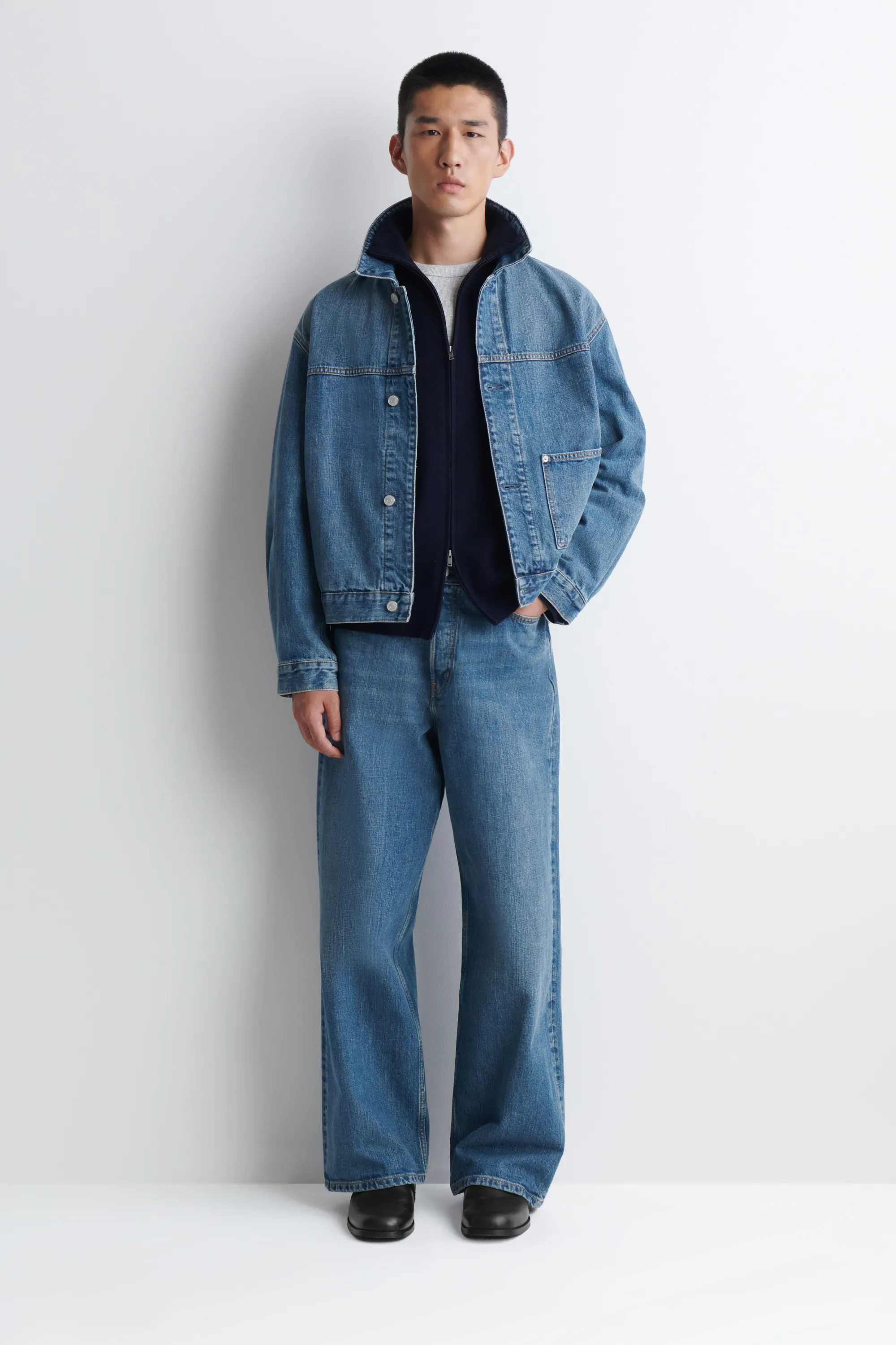VESTE ZIPPÉE À COL CHEMINÉE EN MAILLE MILANO - BLEU MARINE