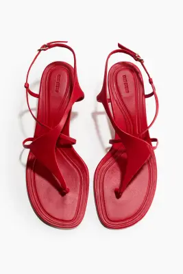 Sandales en cuir avec talon kitten heel - Rouge — photo 1
