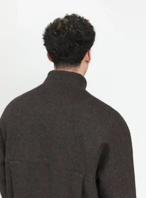 Bomber Jacket with Origami Collar in Chocolate 100% Italian Wool — photo 3