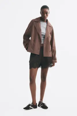 Trench-coat court avec ceinture à nouer - Taupe foncé — photo 1