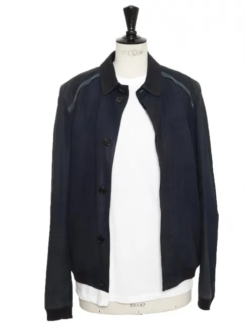 Veste blouson en cuir et suede bleu marine Eté 2014 Par kris Van Assche Prix boutique 4700€ Taille 48