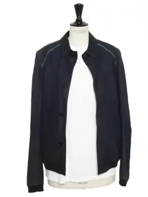 Veste blouson en cuir et suede bleu marine Eté 2014 Par kris Van Assche Prix boutique 4700€ Taille 48 — photo 1