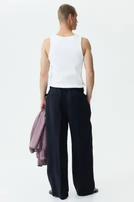 Pantalon large Loose Fit en lin - Noir — photo 3