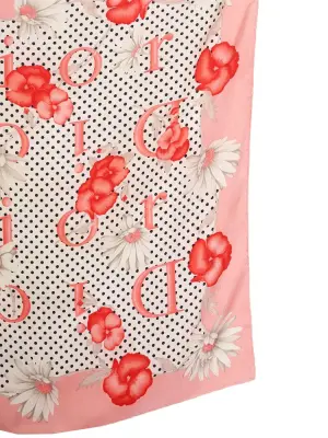 Foulard carré de 100% soie pois noir marguerite blanche et pensées rose Prix boutique 390€ 68 x 68cm — photo 3