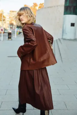 Jupe midi plissée - Marron foncé — photo 1