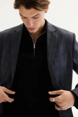 Veste Slim Fit - Gris foncé/carreaux — photo 1